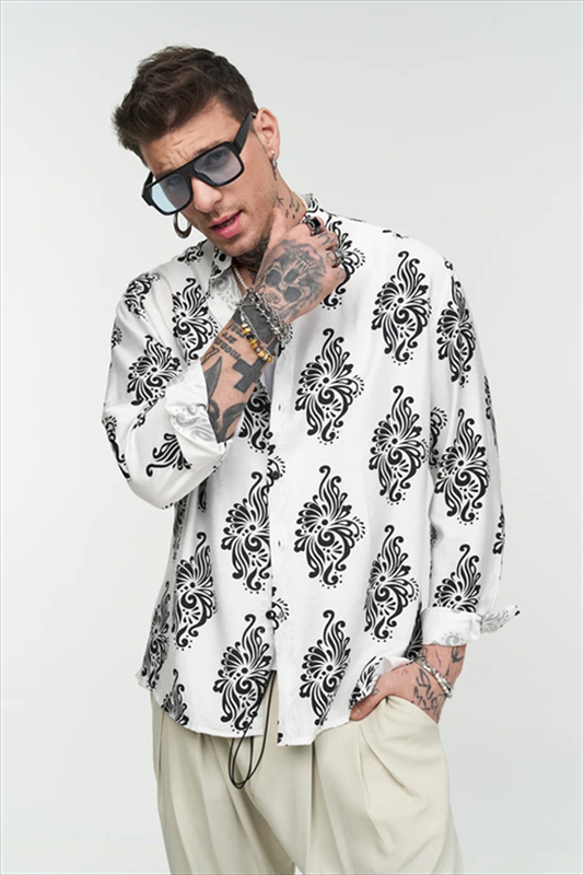 Product image: Stefan flame flower stand up collar shirt-null