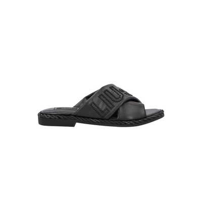 Faux leather slides with maxi logo, Black, medium