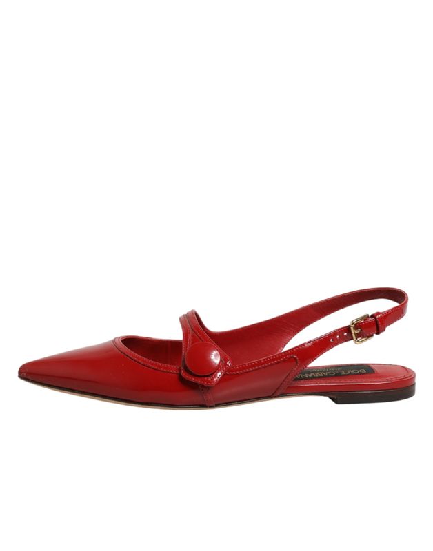 Red leather slingback flats sandals shoes-null
