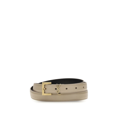 Beige calf leather bos taurus thin belt, Beige, medium