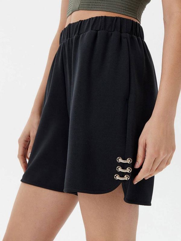 Shorts with bejewelled details-null