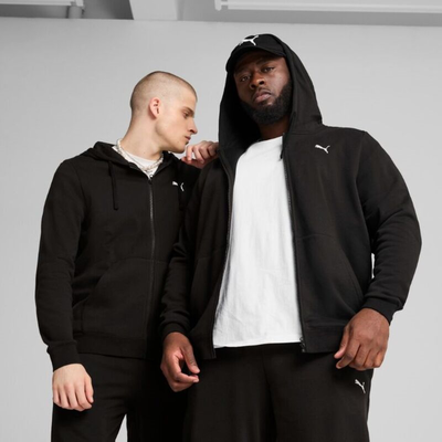 Puma men essentials small logo full zip hoodie fleece sweater, Black, medium