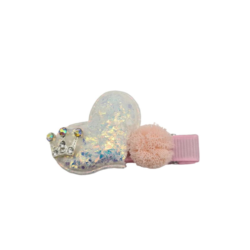 Migant child heart & crown glitter hair clips-null