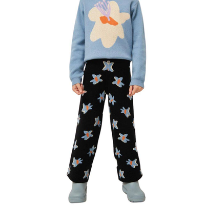 Compania fantastica girls knit pant with calatea flower print, Black / Blue, medium