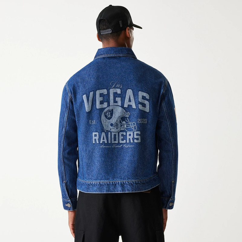 Las vegas raiders nfl dark blue denim jacket unisex-null