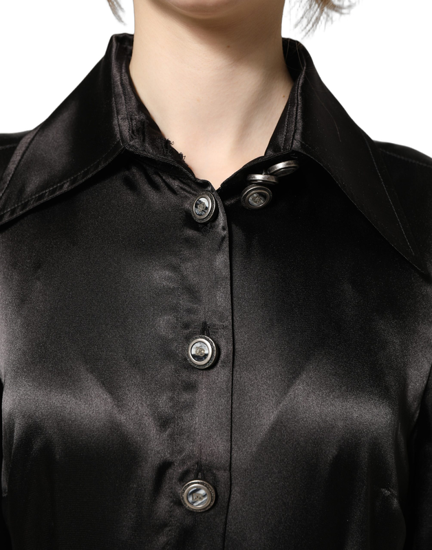 Black satin long puff sleeves pleated dress-null