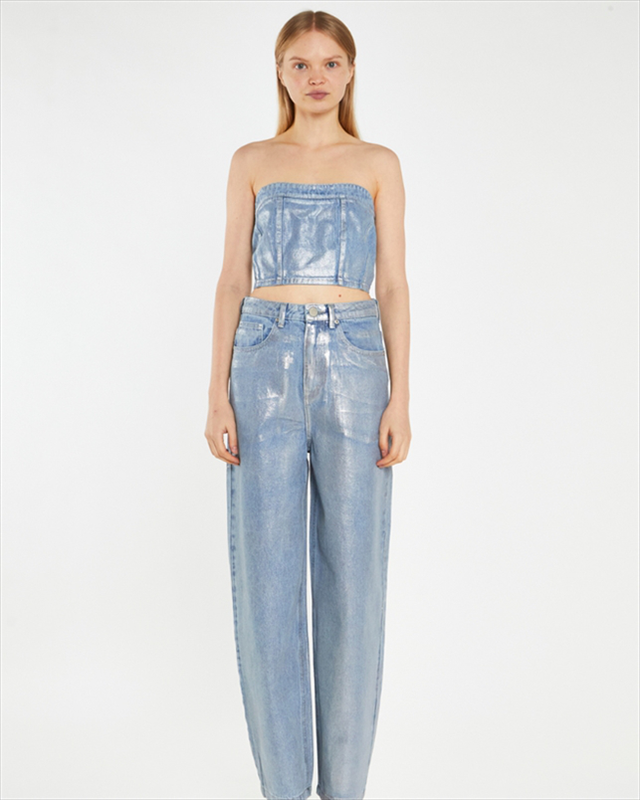 Product image: Glamorous blue silver foil crop top ck7650-null