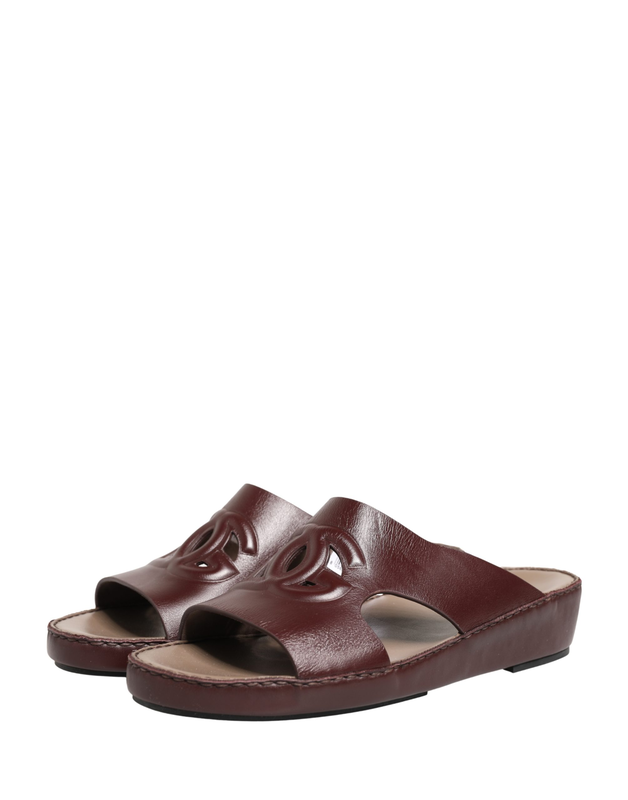 Maroon leather cutout dg logo sandals shoes-null