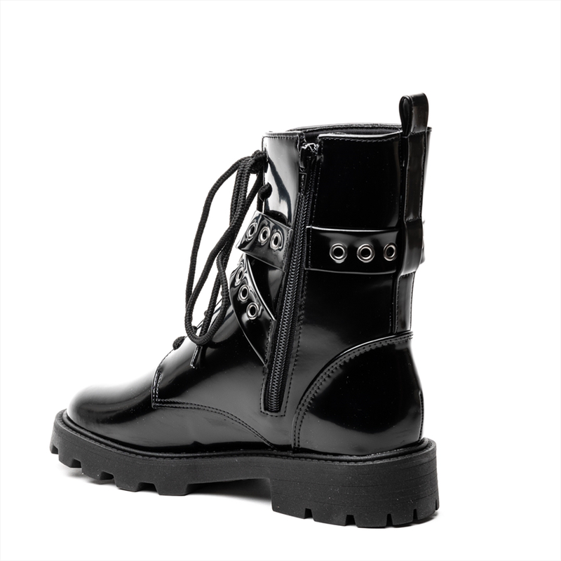 Zatz black combat boots with criss-cross buckle-null
