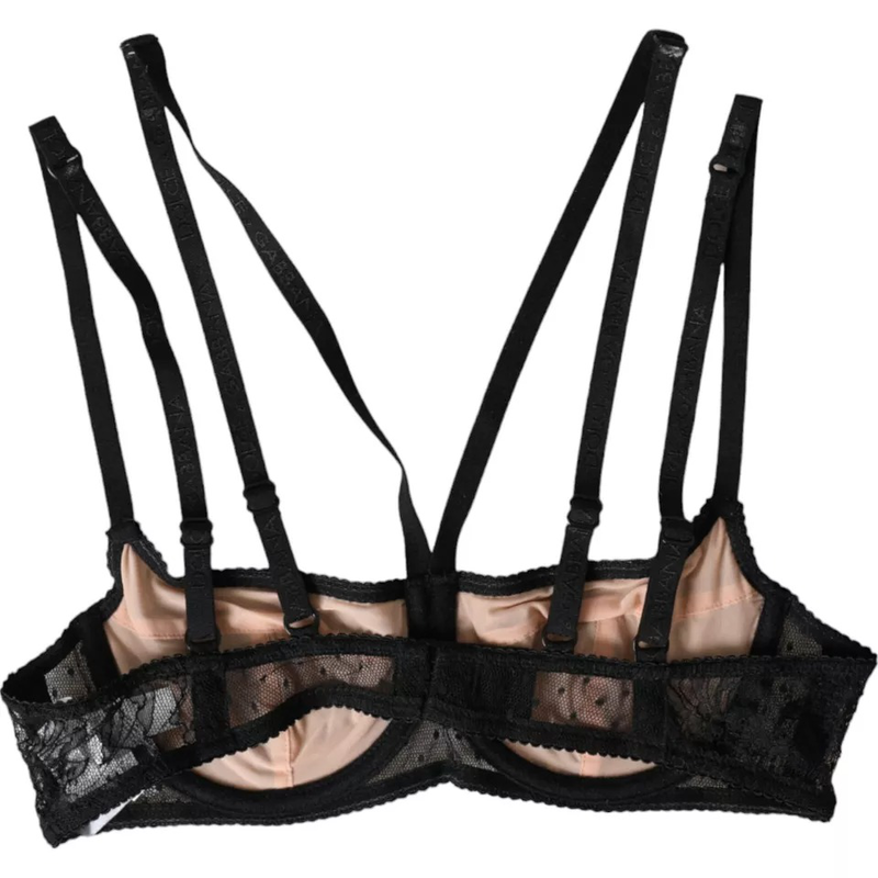 Black floral lace nylon balconcino bra underwear-null