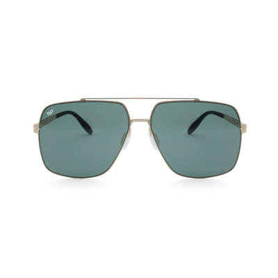 Ojo sunglasses stainless steel square gold frame and temples screw less green pola lenses