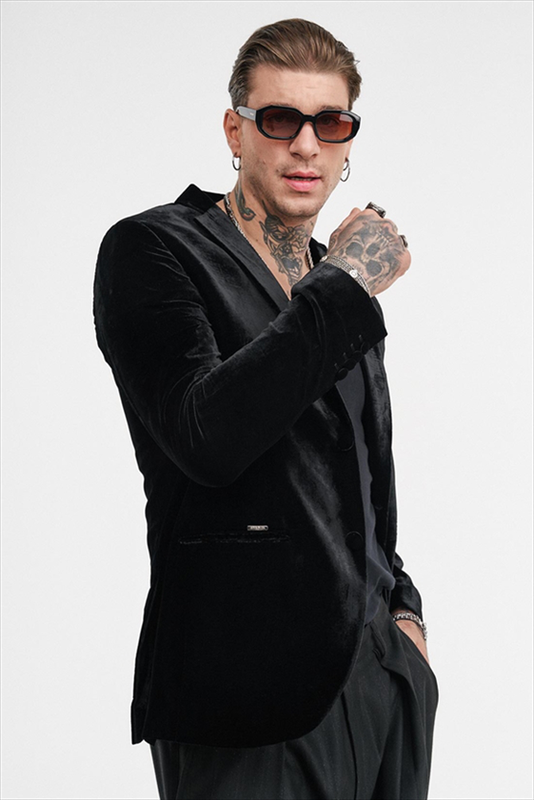 Stefan velvet elastic slim fit blazer-null