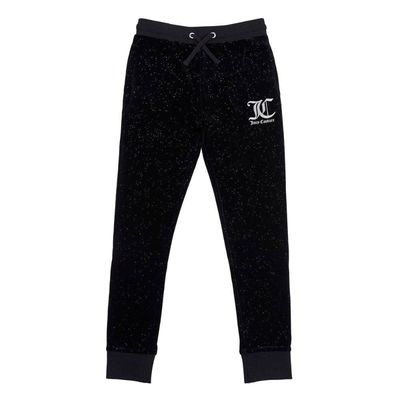 Girls glitter velour jogger, Black, medium