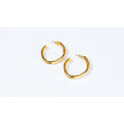 Organic oval hoop earring gold plated, , medium