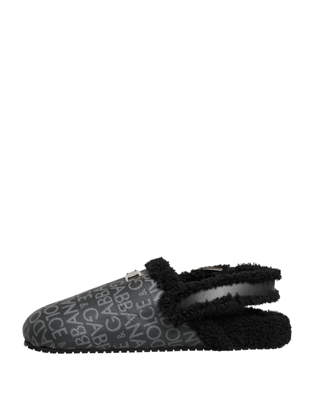 Gray faux fur jacquard mules sandals shoes-null