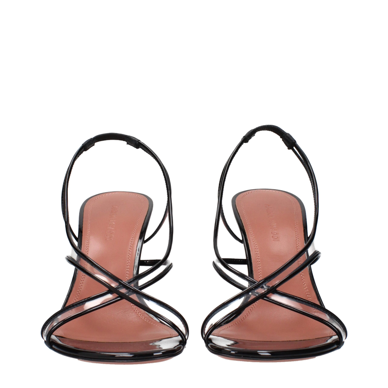 Black leather stiletto heel sandals-null