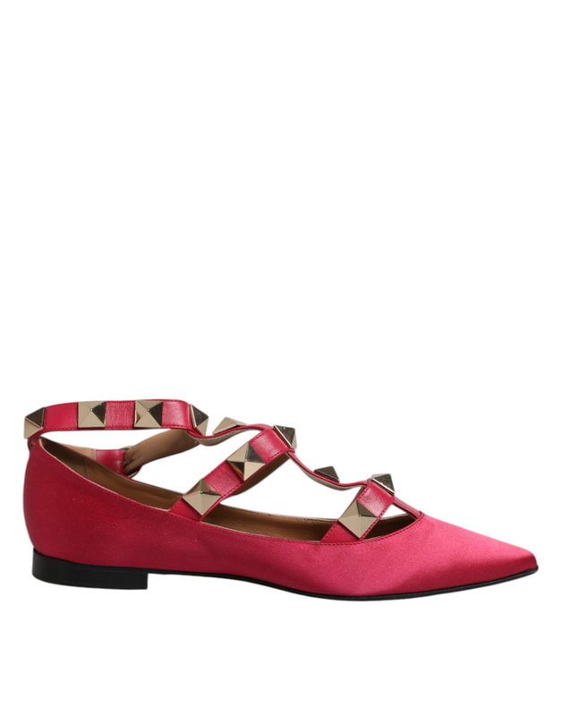 Red gold studded pointed toe ballet flats shoes-null
