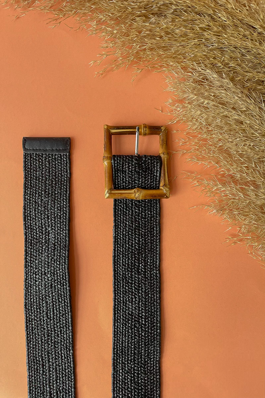 Bamboo buckle straw belt black image number null