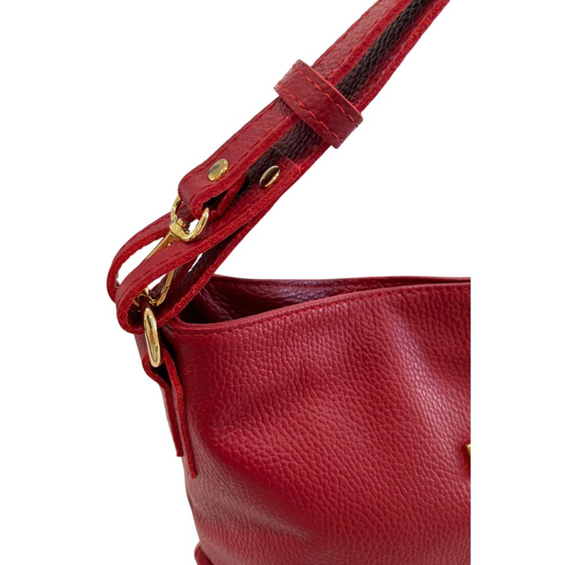 Red leather women shoulder bag-null