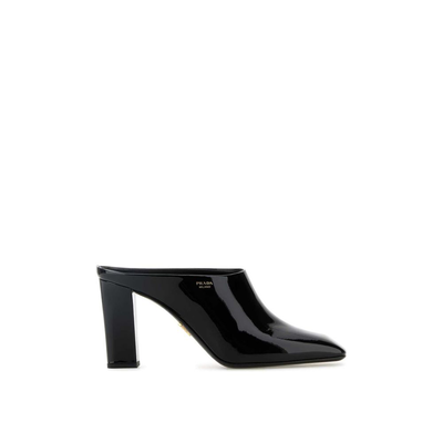 Black calfskin mules, Black, medium