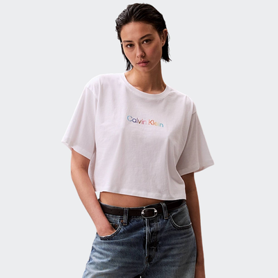 Cotton boxy crop pride tee, White, medium