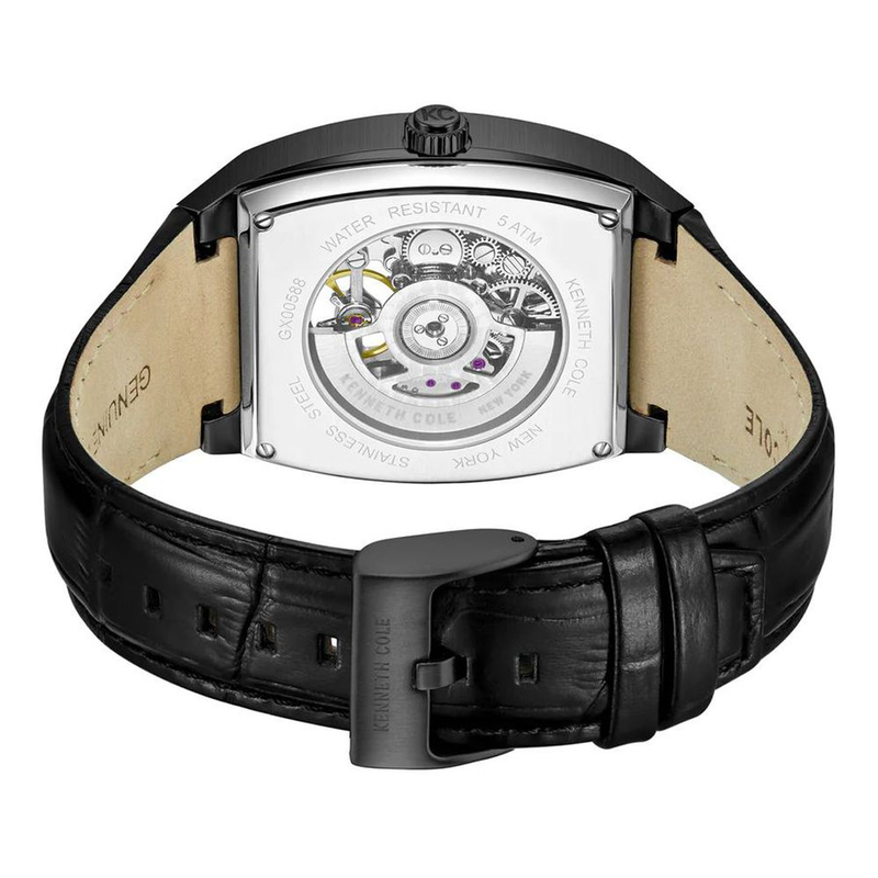 Black leather dress watch-null