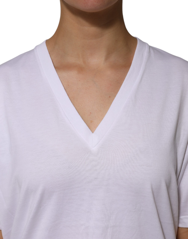 White cotton short sleeves v-neck t-shirt-null