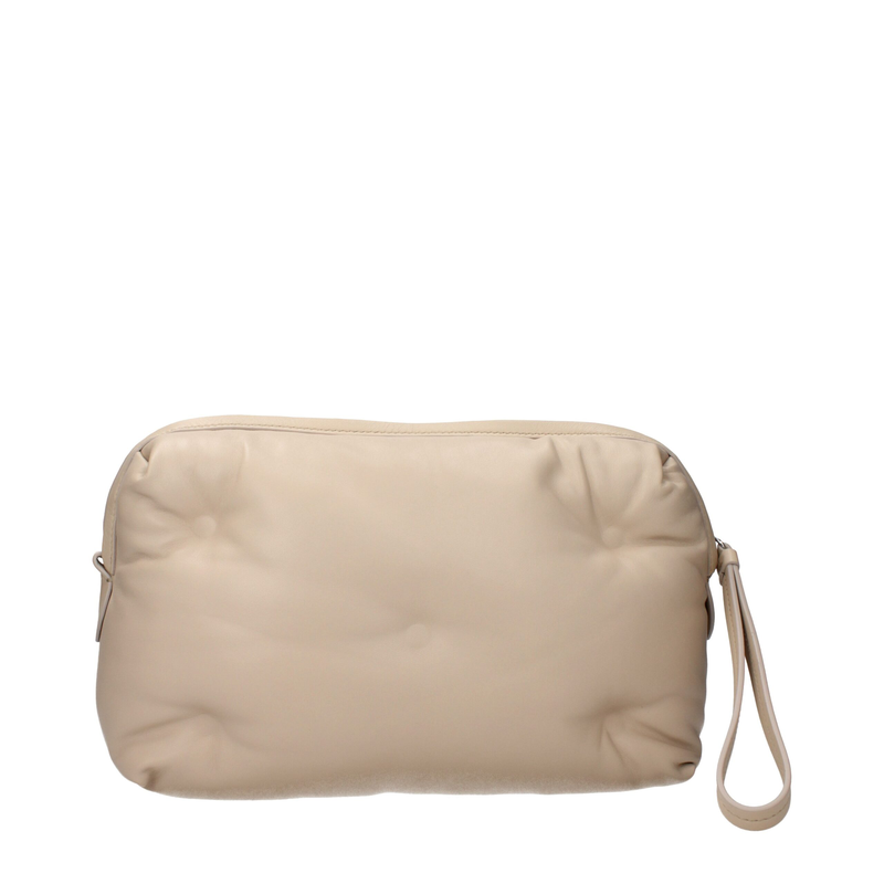 Beige leather clutch bag-null