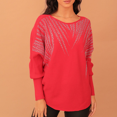 Sophia crystal embellished knit - red, Red, medium