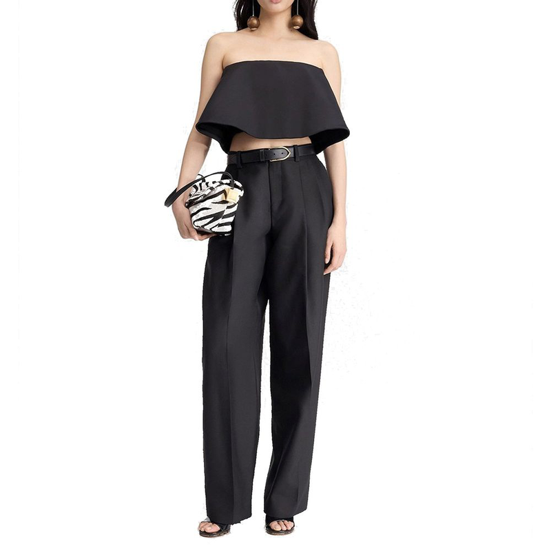 Black silk flared pants-null