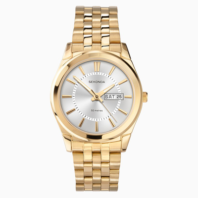 Sekonda classic men's watch | gold case & stainless steel bracelet with silver dial - 3450