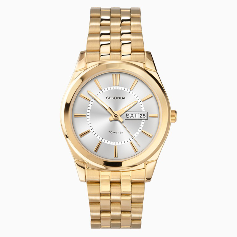 Sekonda classic men's watch | gold case & stainless steel bracelet with silver dial - 3450, , medium image number null