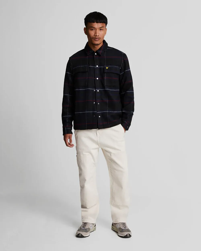 Lyle & scott brushed tartan overshirt z865 jet black-null