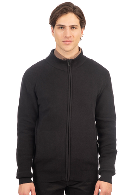High neck knitwear cardigan, Black, medium