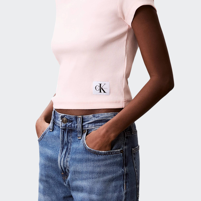 Woven label rib baby tee-null