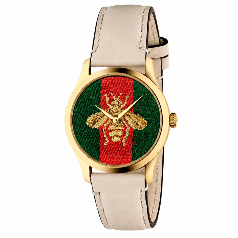 Beige leather dress watch-null