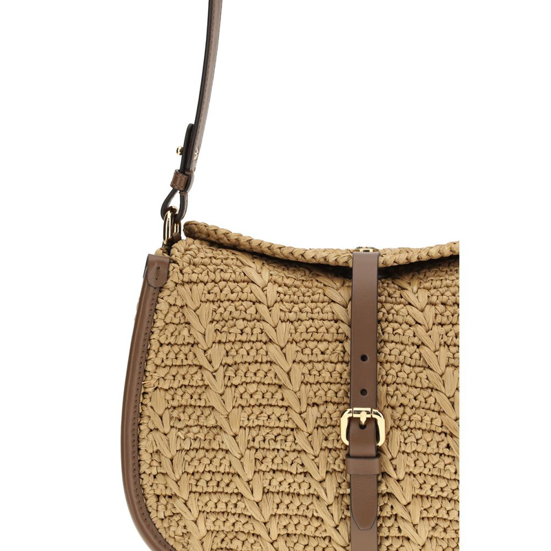 Beige raffia shoulder bag-null