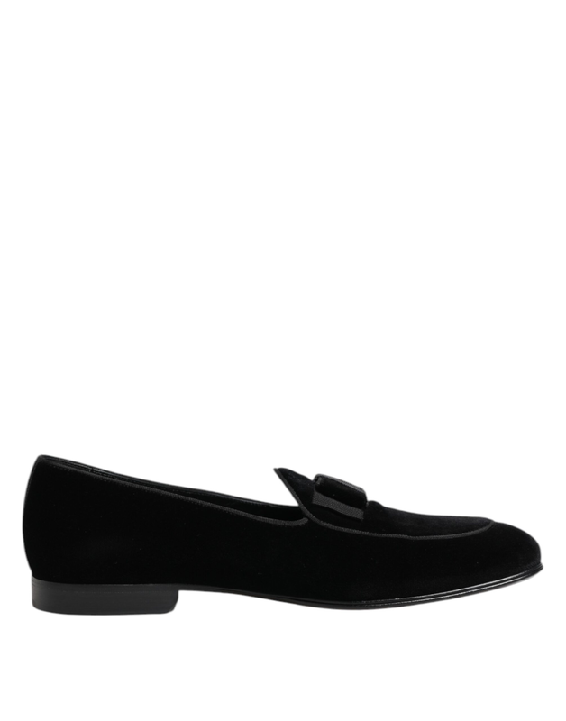 Black velvet loafers formal men dress shoes-null