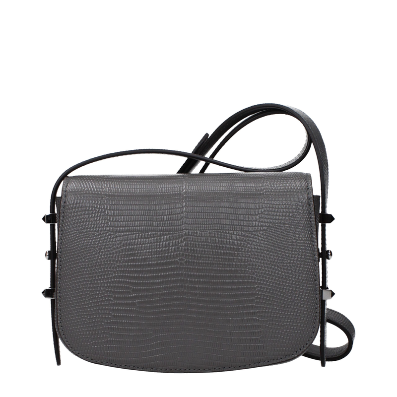 Gray leather shoulder bag-null