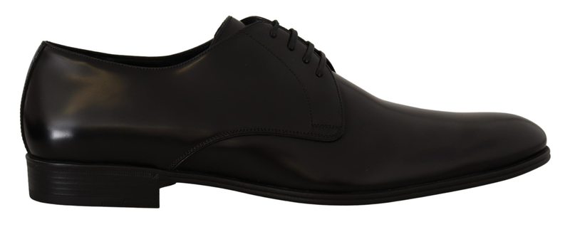 Black leather lace up formal derby shoes-null
