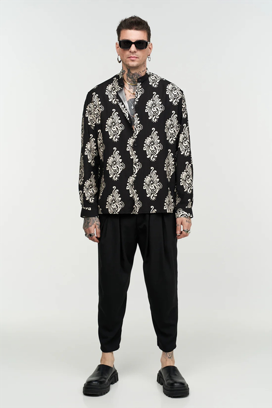 Product image: Stefan flame flower stand up collar shirt-null