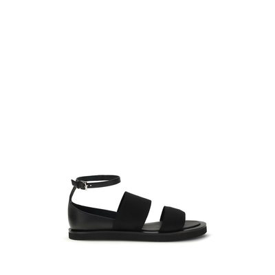 Black calf leather bos taurus flat sandals, Black, medium