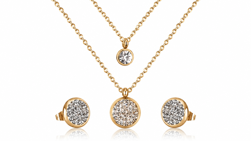 Gold layered rhinestone necklace & earrings set-null