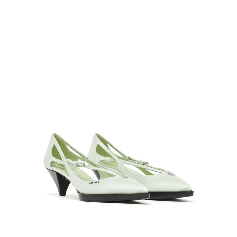 Bicolor silk mid heel pumps-null
