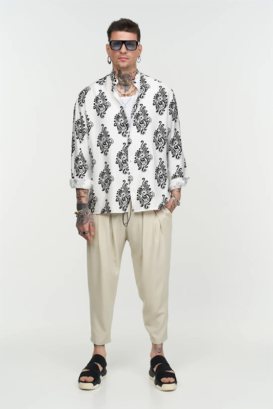 Product image: Stefan flame flower stand up collar shirt-null