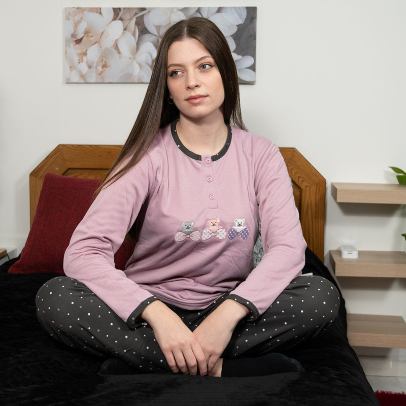 Product image: Ladys pajama with buttom in flanel fabric #f1635-null