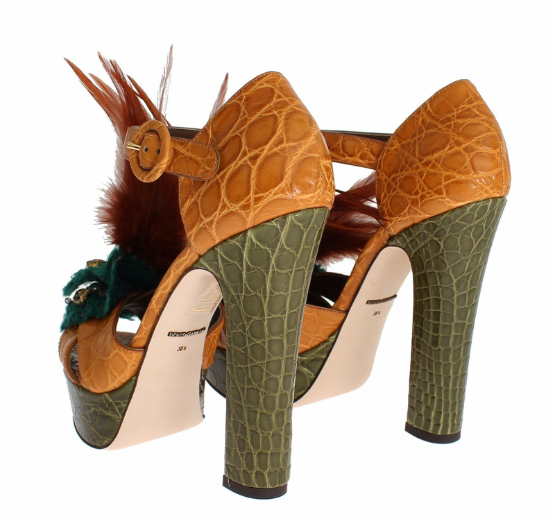 Orange leather crystal platform sandal shoes-null
