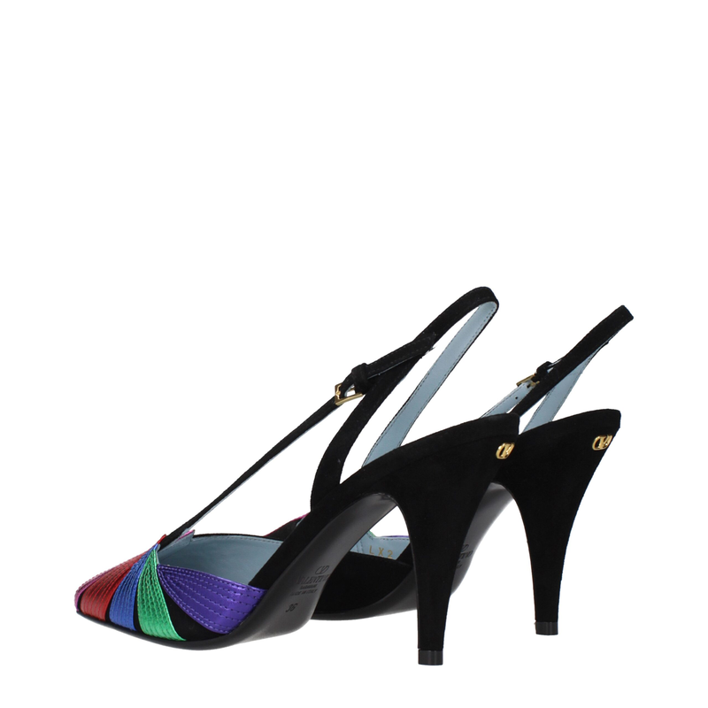 Black leather high heel pumps-null