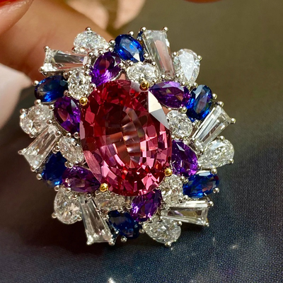 Ins colored cubin zircon coctail ring
