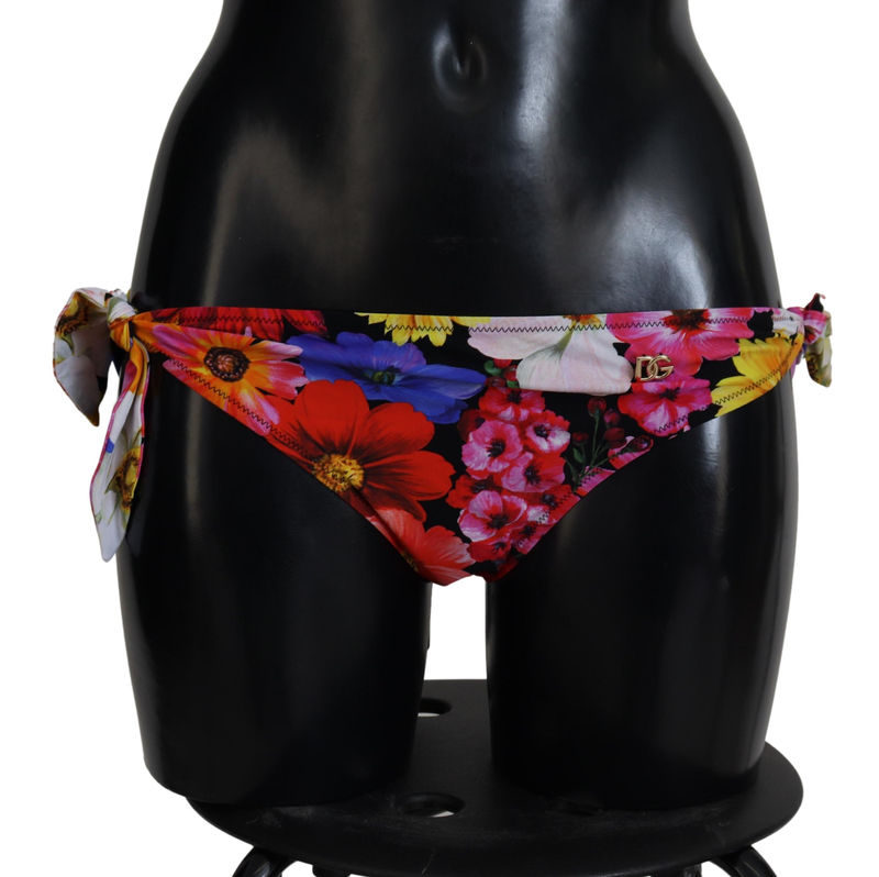 Black floral print swimsuit bikini bottom swimwear-null